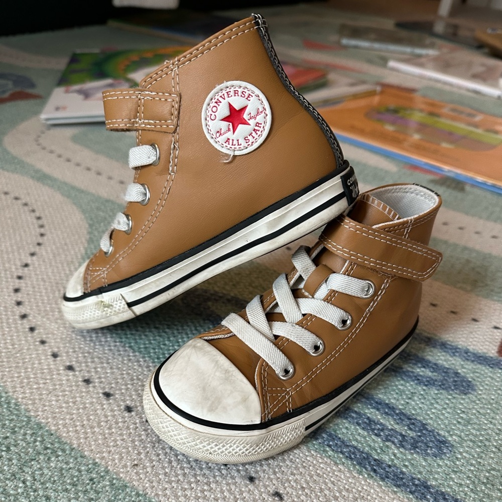 Toddler High Top Brown Leather Converse Velcro